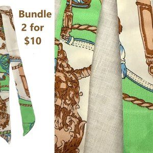 Vintage Equestrian Inspired Silk Scarf Boho Chic Green Multi Style Accessory (9)